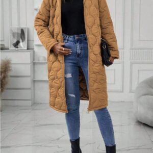 Ladies' Solid-Colored Zipper Fly Hooded Padded Coat