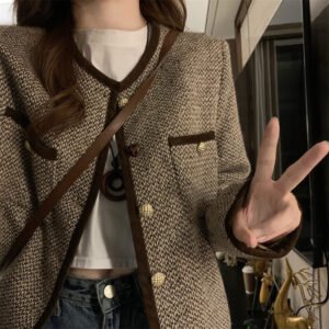 Plus Size Slimming Single-breasted Color Contrast Short Coat
